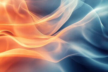 Poster - Flowing waves of orange and blue fabric create a vibrant abstract pattern in soft light