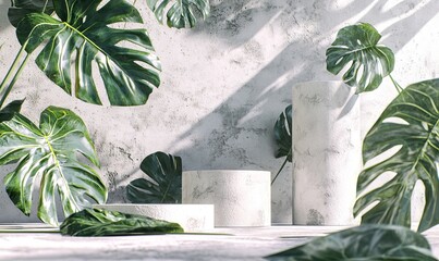 Poster - A 3D illustration features a pedestal that represents natural beauty and serves as a platform for product presentation, evoking feelings of relaxation and health