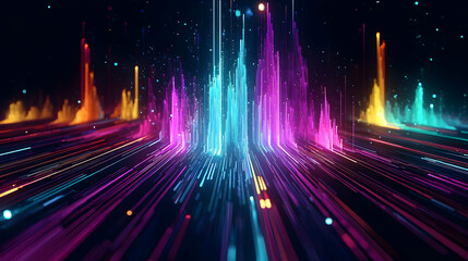 Fototapete - Abstract Colorful Digital Art With Neon Lines And Particles
