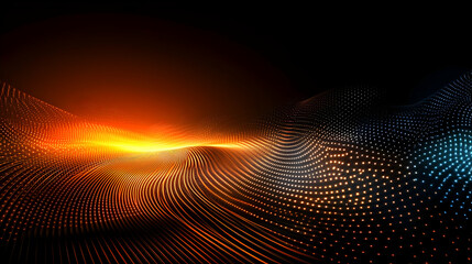 Fototapete - Abstract Digital Wave Design With Glowing Orange And Blue Points
