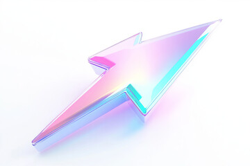 iridescent lightning bolt casting soft shadow on a bright white surface