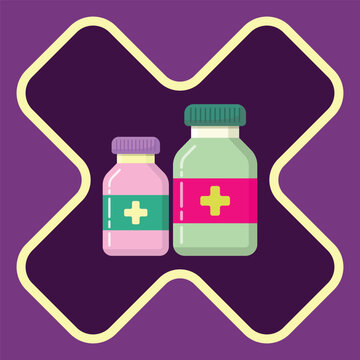 Creative no drugs educational vector, medicine bottle inside cross symbol, drug prohibition illustration, graphic design
