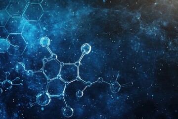 Poster - Molecular structures illuminated in a blue cosmic background at night