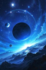 Wall Mural - a painting of a planet with a ring of stars in the sky