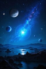 Wall Mural - a view of a group of planets in the sky with a lake