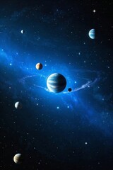 Wall Mural - there are many planets in the sky with a blue background