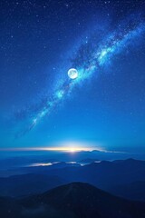 Wall Mural - starry night sky with a bright moon and a bright star