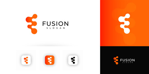 Aufkleber - Abstract Fusion Logo with Fluid Organic Shape and Bold Orange Gradient, Perfect for Tech, Innovation, and Digital Brands. Unique and Versatile Branding Concept. Vector Illustration