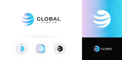 Leinwandbilder - Global Sphere Logo with Smooth Gradient Swirls, Perfect for Business, Tech, or Communication Branding. Clean and Professional Design Style. Vector Illustration