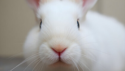 close up of a small white rabbit
