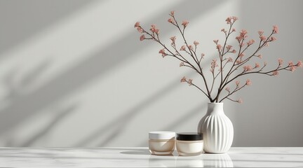 Aufkleber - Elegant vase with dried branches and candles on a marble surface.