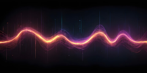 Poster - digital sound wave: an undulating, vibrant sound wave pulses with energy against a dark backdrop, em