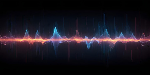 Poster - abstract soundwave visualization: vibrant soundwaves dance across a stark black background, capturin