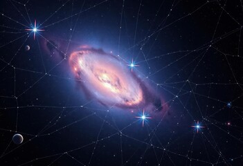 Wall Mural - a celestial web of ethereal light, shimmering across the inky black of space, darkness, artwork