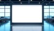 © BeeSee - A large mockup white blank digital display in an airport terminal with rows of seats and windows in the background, created with generative ai