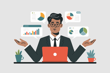 Poster - Analyst Presenting Data Insights with Charts and Laptop Illustration
