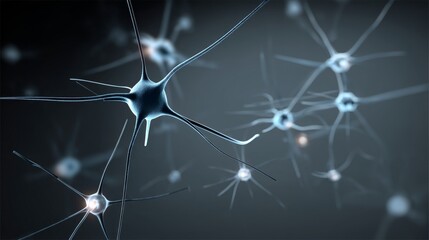 Poster - A neural network depicted in abstract form, featuring a blue neuron with complex connections, set against a scientific backdrop