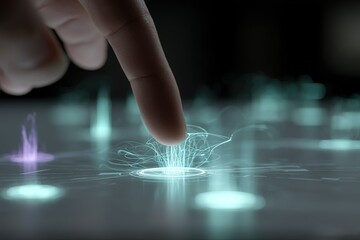 Poster - Interactive digital display features glowing touchpoints in a futuristic setting
