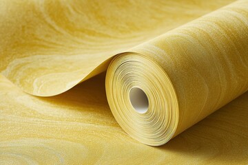 Poster - Yellow marbled wallpaper roll showcasing a rich texture and pattern suitable for interior design projects