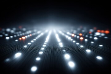 Fototapete - Light patterns create an abstract visual experience with glowing dots on a dark surface at night