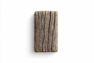 Poster - Unique textured wooden block displayed on a white background showcasing natural grain patterns and weathered appearance