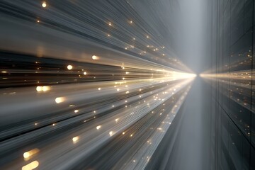Fototapete - Dynamic light trails converge at infinite point in a futuristic setting filled with energy and motion