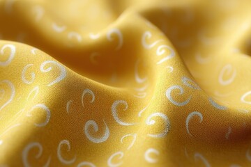 Poster - Textured yellow fabric with white swirl patterns captured in natural light for artistic display