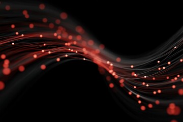 Fototapete - Digital wave of red particles flowing gracefully through dark space with dynamic movement and visual rhythm