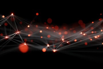 Fototapete - Dynamic network of glowing red particles on a black background illustrating abstract technology and data flow