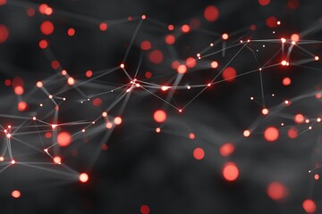 Fototapete - Abstract representation of interconnected nodes and glowing particles in a dark setting