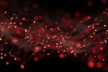 Fototapete - Abstract red light patterns create a visually striking digital landscape with glowing points and lines