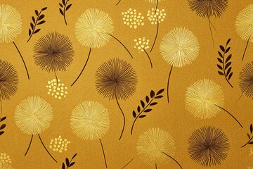 Poster - decorative floral pattern on golden backdrop featuring various textured blooms and leaves in abstrac