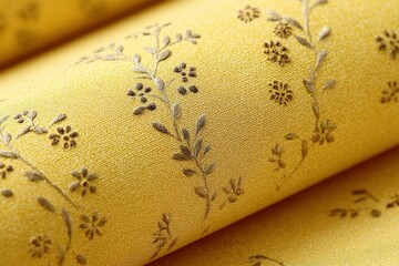 Poster - elegant yellow fabric with intricate floral embroidery showcasing fine craftsmanship and design deta