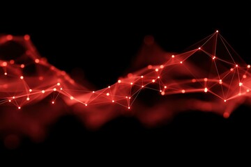 Fototapete - Digital abstract representation of red connected lines and dots against a dark background