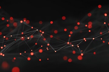 Poster - Abstract representation of a digital network with red and white nodes against a black background conveying interconnectedness and technology