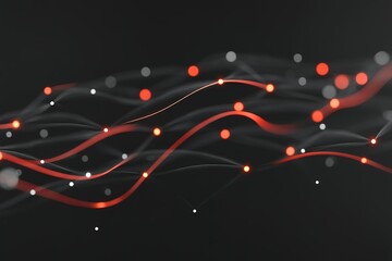 Fototapete - Vibrant abstract design with flowing lines and glowing orbs in a dark background during nighttime