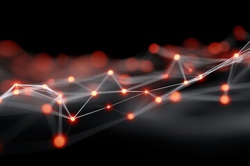 Fototapete - Abstract representation of a network with glowing nodes and connections in a dark environment