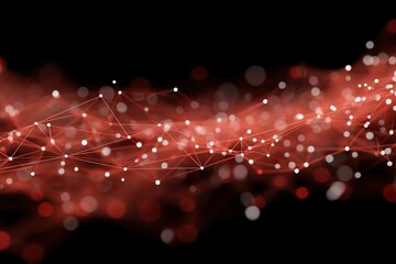 Fototapete - Visual representation of dynamic data flow using abstract red and white particles against a dark background