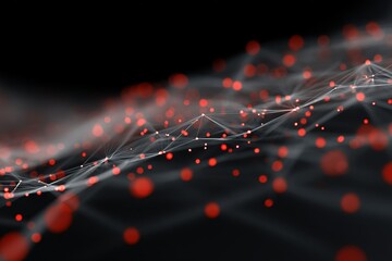 Fototapete - Abstract representation of a network with red dots and lines on a dark background showcasing connectivity and technology
