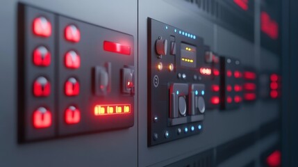Poster - Wall-mounted ventilator power supply panel with indicators and safety switches