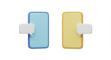 Two phones with message bubble on white background