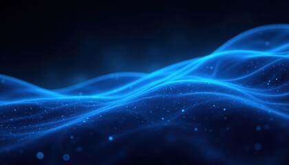 Poster - Abstract vibrant blue wave with glowing particles flowing smoothly over dark background suitable for technology design and digital art projects