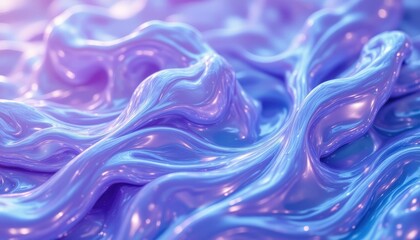 Poster - Abstract flowing liquid with smooth curves in vibrant blue and purple shades creating a dynamic and fluid artistic background with glossy textures and glowing effects