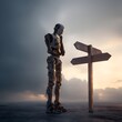 © michaswelt - Artificial Intelligence Facing Ethical Decision at a Crossroads – Robot Choosing Between Logic and Morality