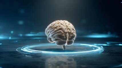 Poster - Brain in the Digital Realm: A cerebral illustration, a solitary human brain rendered in intricate detail, levitates within an aura of glowing neon circuits.