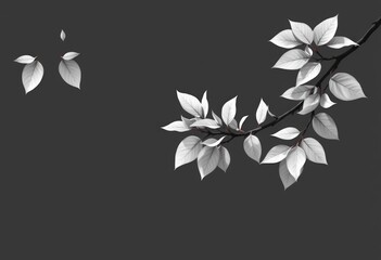 Wall Mural - Monochrome vector illustration of a summer tree branch with leaves, providing ample empty space, decoration, texture
