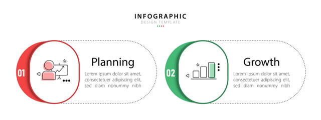 Poster - Business infographic template. 2 Step timeline journey. Process diagram, 2 options on white background, Infograph elements vector illustration.