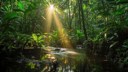 Wall Mural - a stream of water is reflected in the sunlight, creating a serene