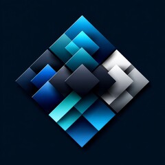 Poster - Abstract Geometric Composition: Layered Squares in Shades of Blue, Black, and White on Dark Background