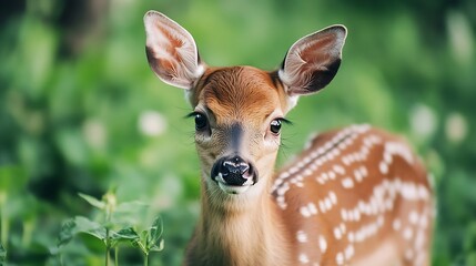 Poster - Charming Fawn in a Natural Habitat Surrounded by Greenery and Wildlife : Generative AI